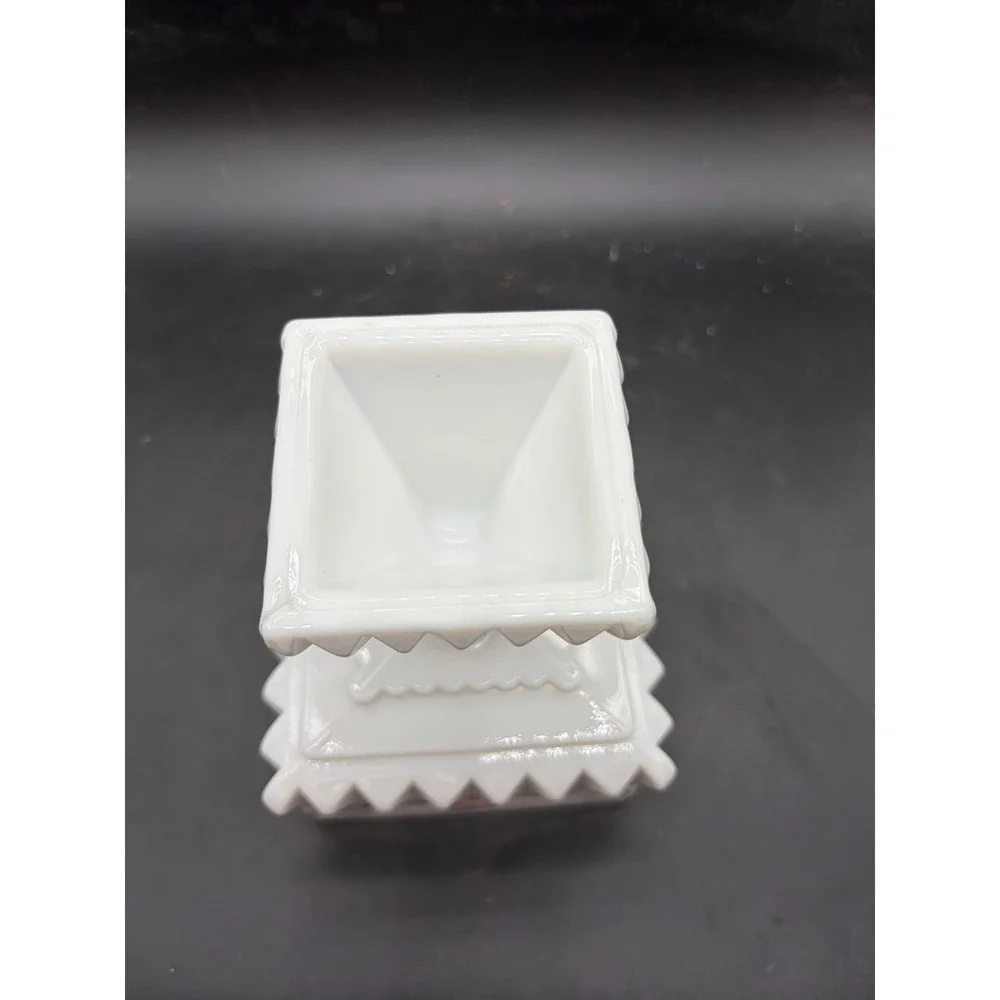 Vintage Milk Glass Pedestal Planter Square Hand Painted Floral Roses Sawtooth